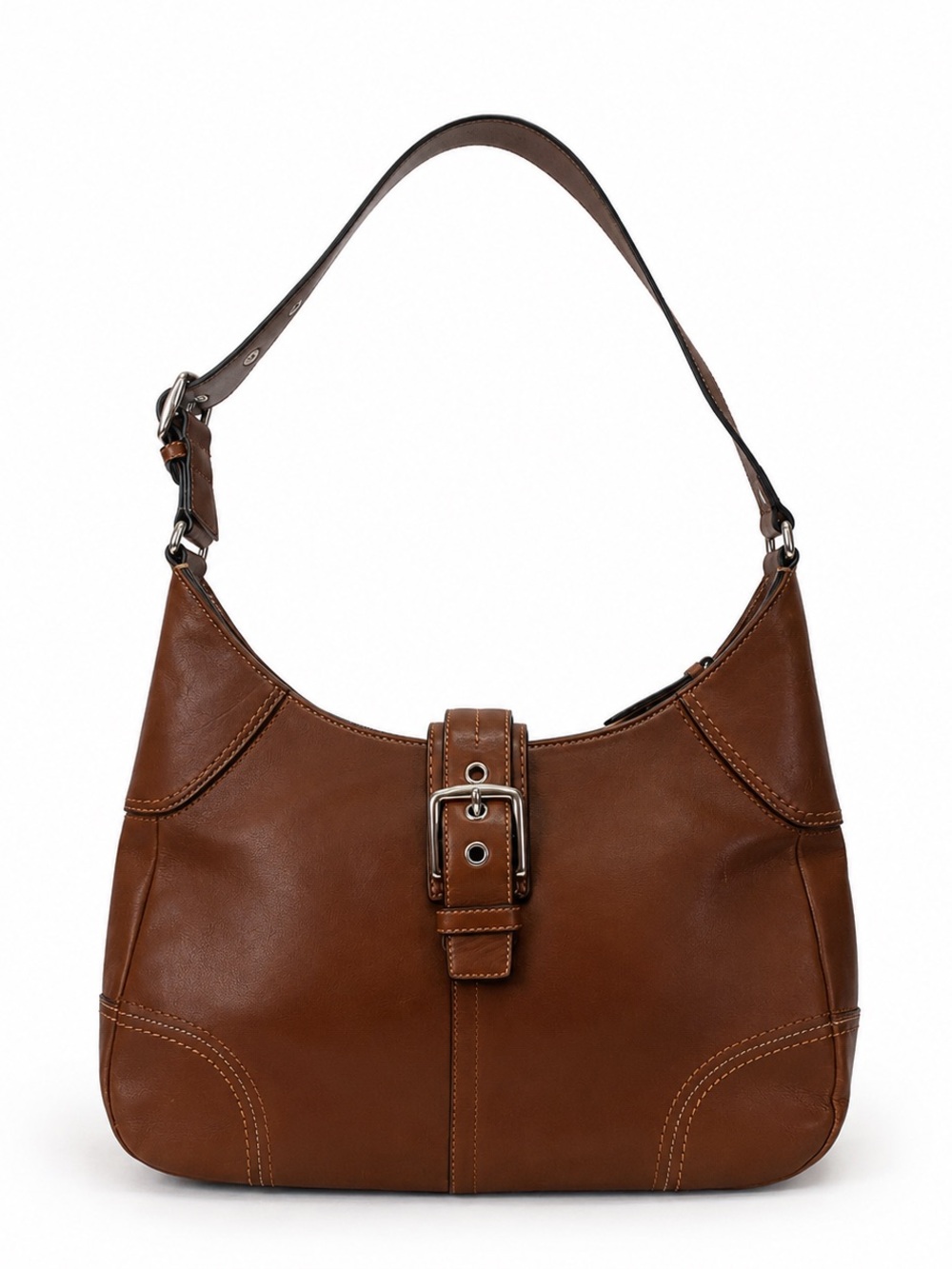 Vintage Coach Classic Brown Leather Shoulder Bag with Buckle Strap